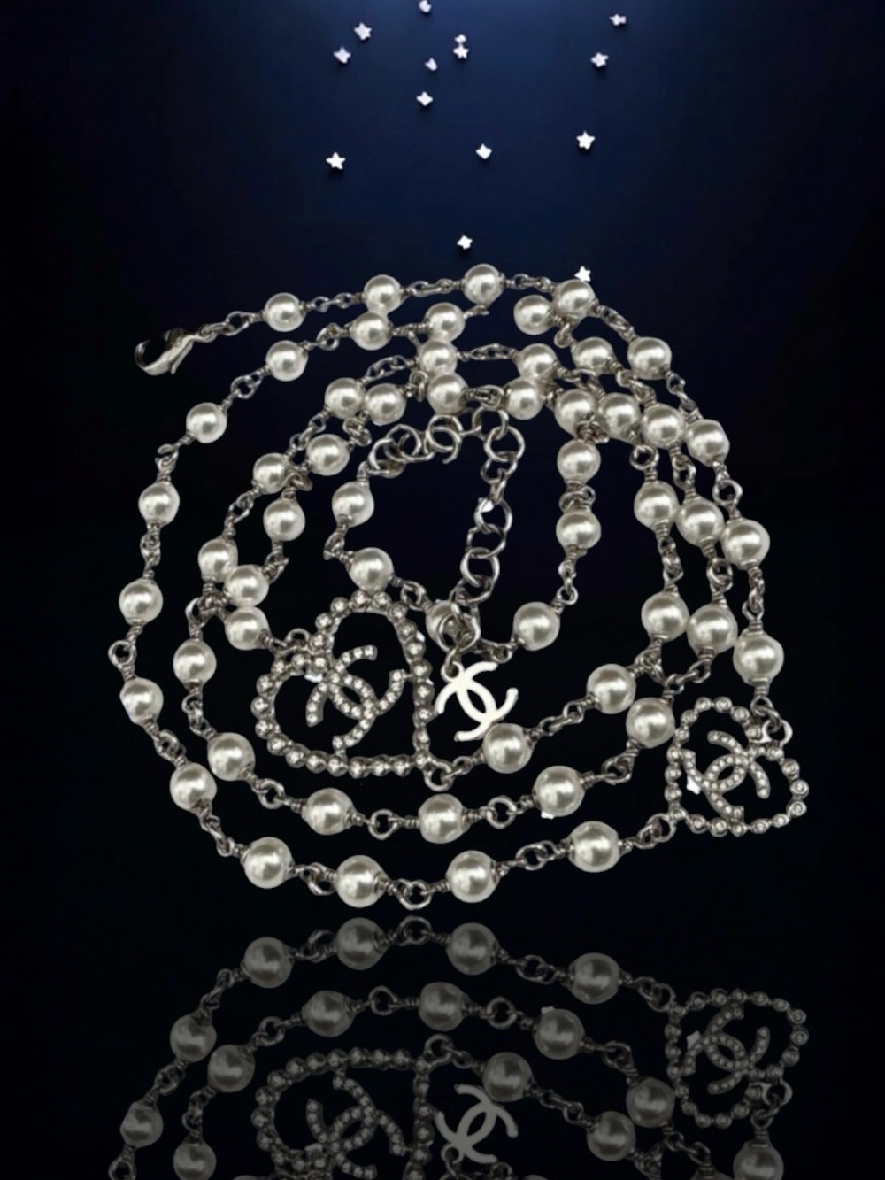 🆕💗CHANEL Long Necklace Faux Pearl Strass Crystals Crochet Heart CC 25P • NWTB